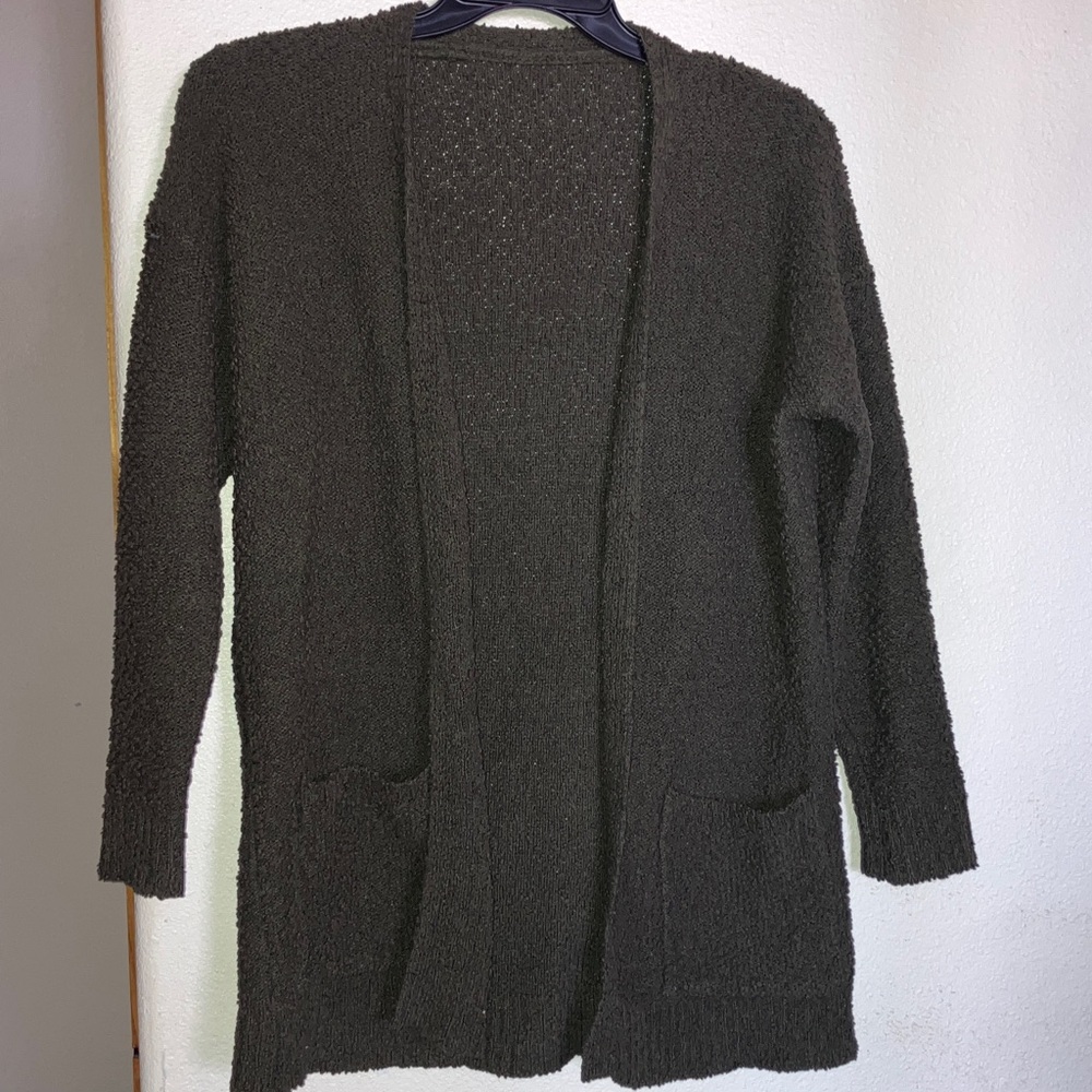 Army Green‎ Open-Front Cardigan Sweater Front Pockets Size Small